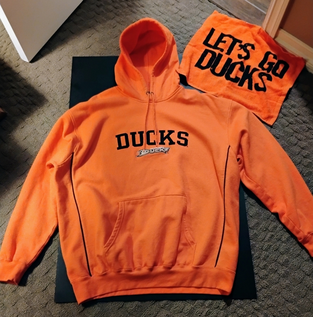 Anaheim Mighty Ducks Y2K Orange Hoodie Pullover Sweater Size XL